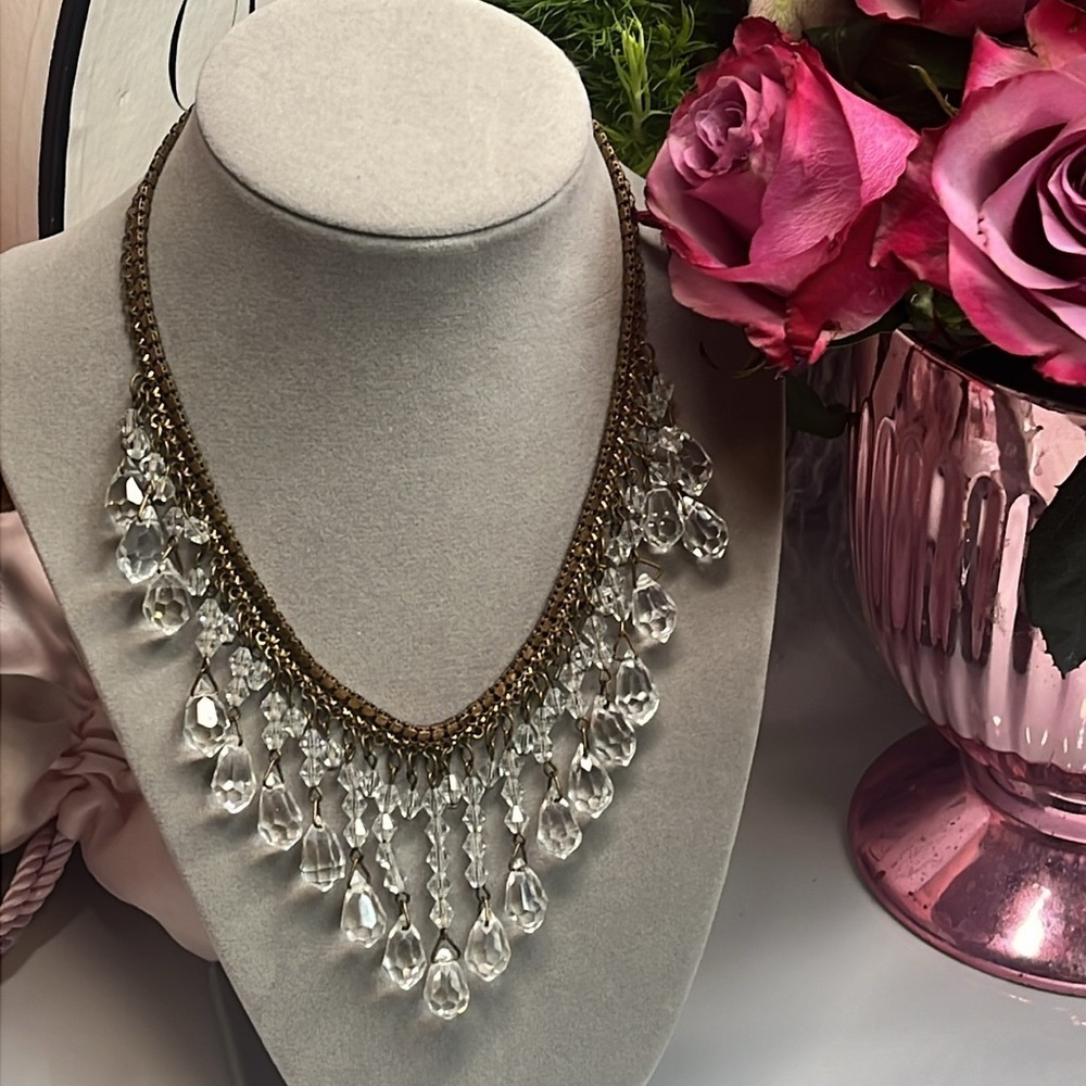 VINTAGE Chainmail & Crystal drop necklace - Picture 2 of 9